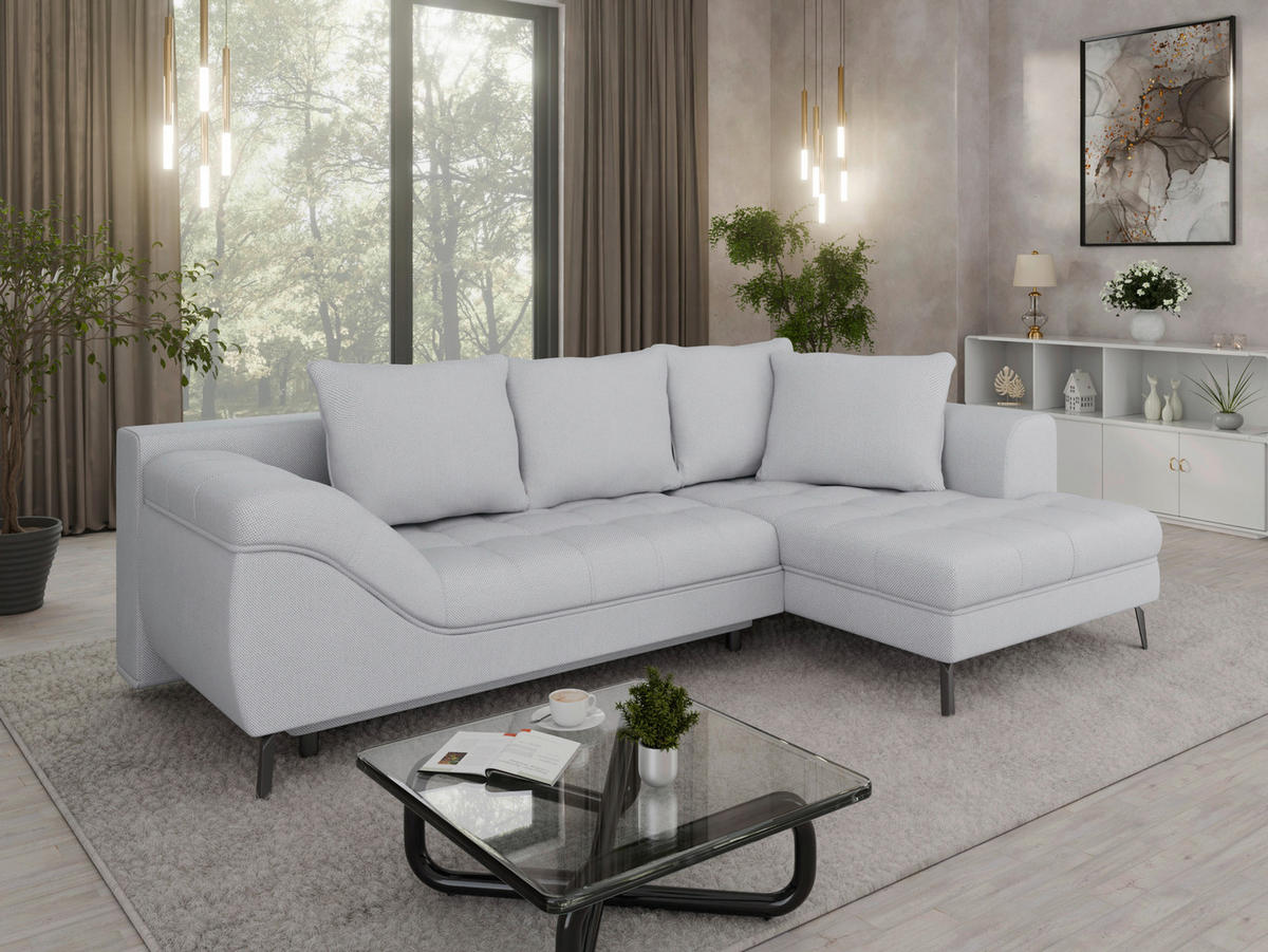 ECKSOFA in Webstoff Hellgrau  - Hellgrau/Schwarz, Modern, Textil/Metall (279/177cm) - Stylife