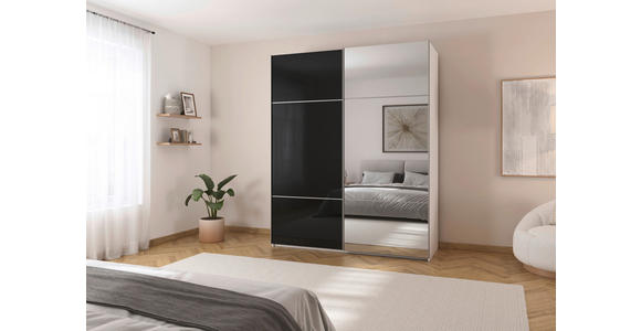 SCHWEBETÜRENSCHRANK 201/223/68 cm 2-türig Schwarz, Weiß - Alufarben/Schwarz, KONVENTIONELL, Glas/Holzwerkstoff (201/223/68cm) - Novel