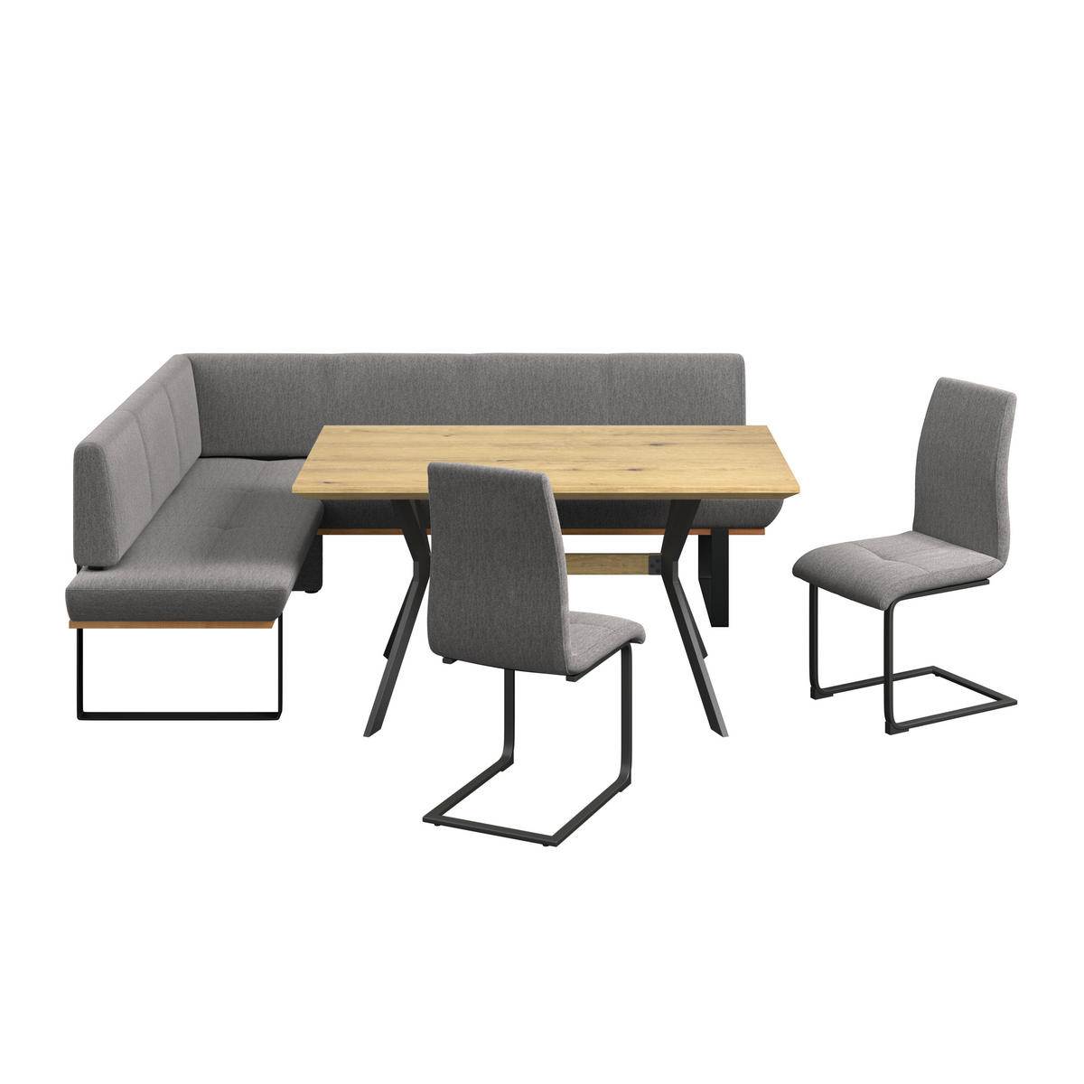 ECKBANK 175/225 cm Webstoff Grau Eiche vollmassiv   - Schwarz/Grau, MODERN, Holz/Textil (175/225cm) - Livetastic