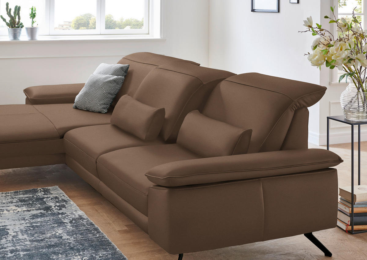 ECKSOFA in Echtleder Braun  - Schwarz/Braun, Design, Leder/Metall (193/328cm) - Dieter Knoll