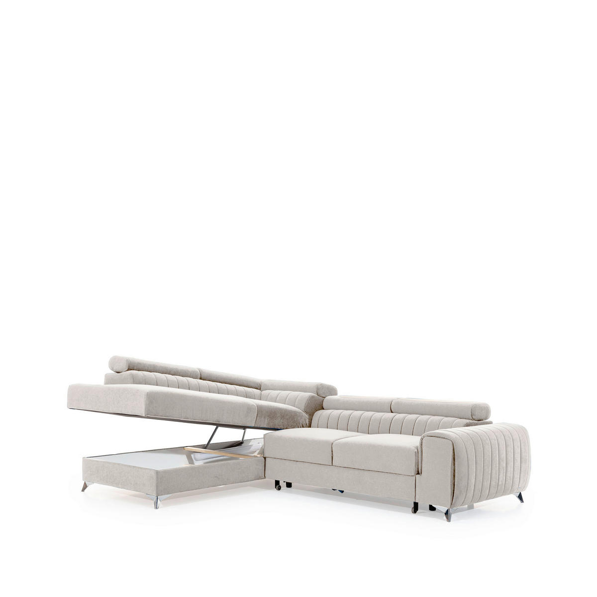 ECKSOFA  in Plüsch Beige  205/278 cm  - Beige/Silberfarben, Design, Textil/Metall (205/278cm) - P & B