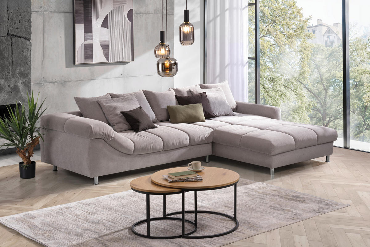 ECKSOFA Grau, Silberfarben Webstoff  - Silberfarben/Grau, Design, Textil/Metall (337/228cm) - Carryhome