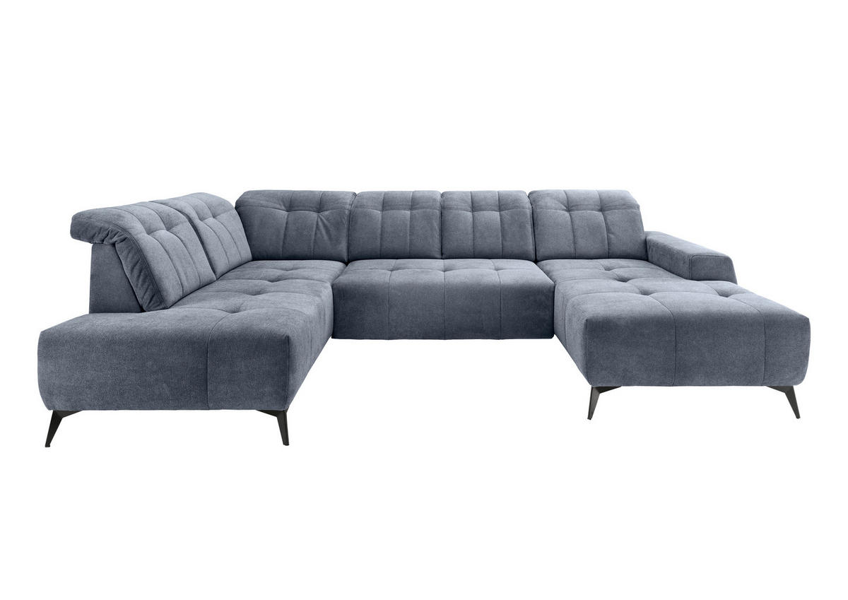 WOHNLANDSCHAFT SANO Hellblau Chenille  - Schwarz/Hellblau, MODERN, Textil/Metall (200/337/180cm) - Livetastic