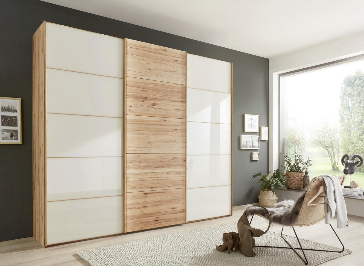 SCHWEBETÜRENSCHRANK 250/236/67 cm 3-türig Buchefarben, Champagner  - Champagner/Buchefarben, Natur, Glas/Holz (250/236/67cm) - Linea Natura