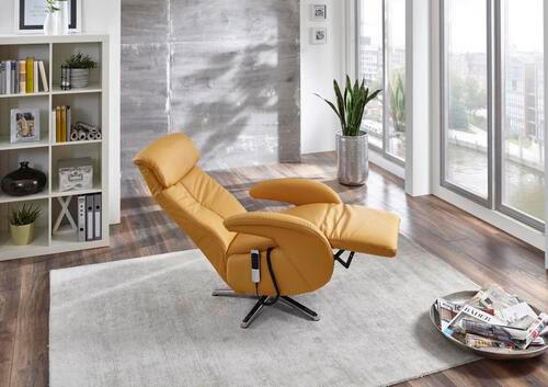 RELAXSESSEL Echtleder    - Currygelb/Alufarben, Design, Leder/Metall (70/112/80cm) - Cantus