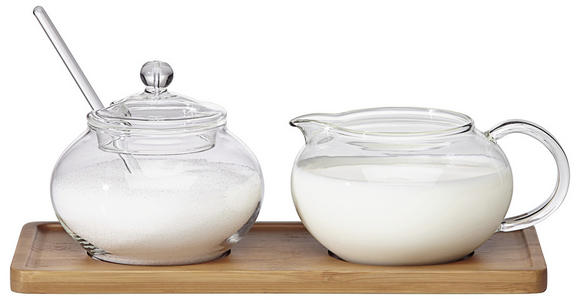 MILCH- UND ZUCKER-SET Holz, Glas - Klar/Braun, Basics, Glas/Holz (22/11/13cm) - Novel