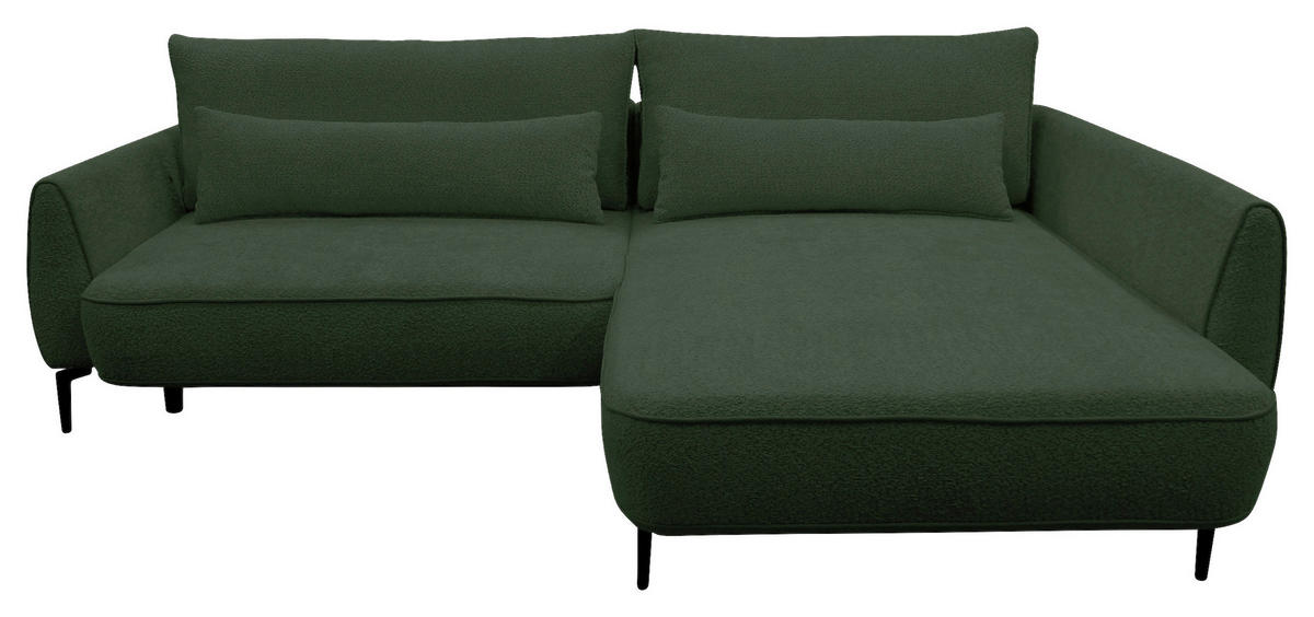 ECKSOFA Dunkelgrün Bouclé  - Dunkelgrün/Creme, Design, Textil/Metall (273/204cm) - MID.YOU