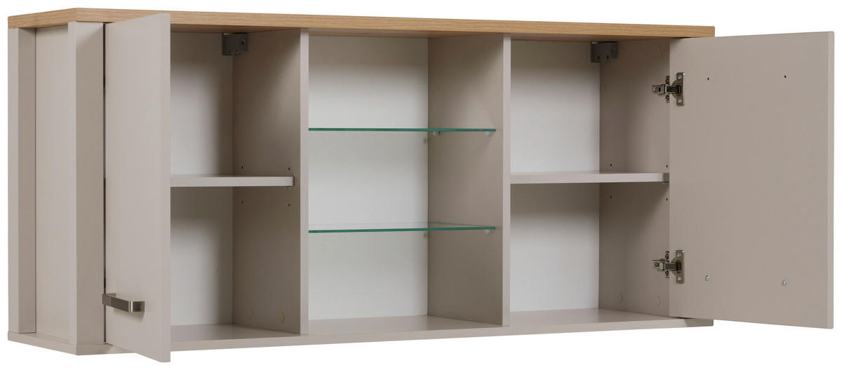 KÜCHENOBERSCHRANK 130/57/33 cm  in Kaschmir, Eiche Artisan  - Kaschmir/Silberfarben, ROMANTIK / LANDHAUS, Glas/Holzwerkstoff (130/57/33cm) - home24