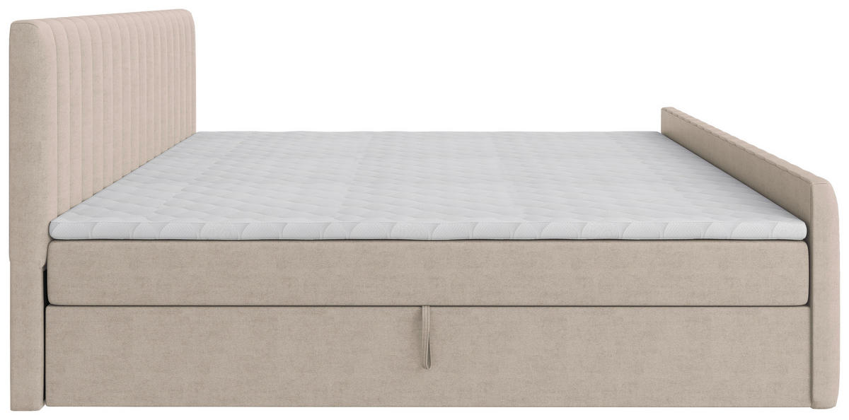BOXBETT 180/200 cm,  in Creme, gepolstertes Kopfteil, Bettkasten, Topper, Matratzen, H3 + H3 = fest  - Creme/Schwarz, Basics, Kunststoff/Textil (180/200cm) - Chameo