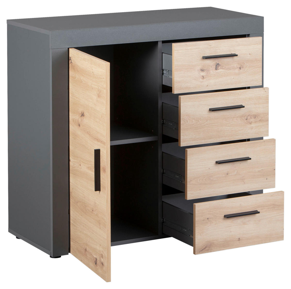 KOMODA, antracitová, dub artisan, 94/86/40 cm - černá/antracitová, Konvenční, kompozitní dřevo/plast (94/86/40cm) - MID.YOU
