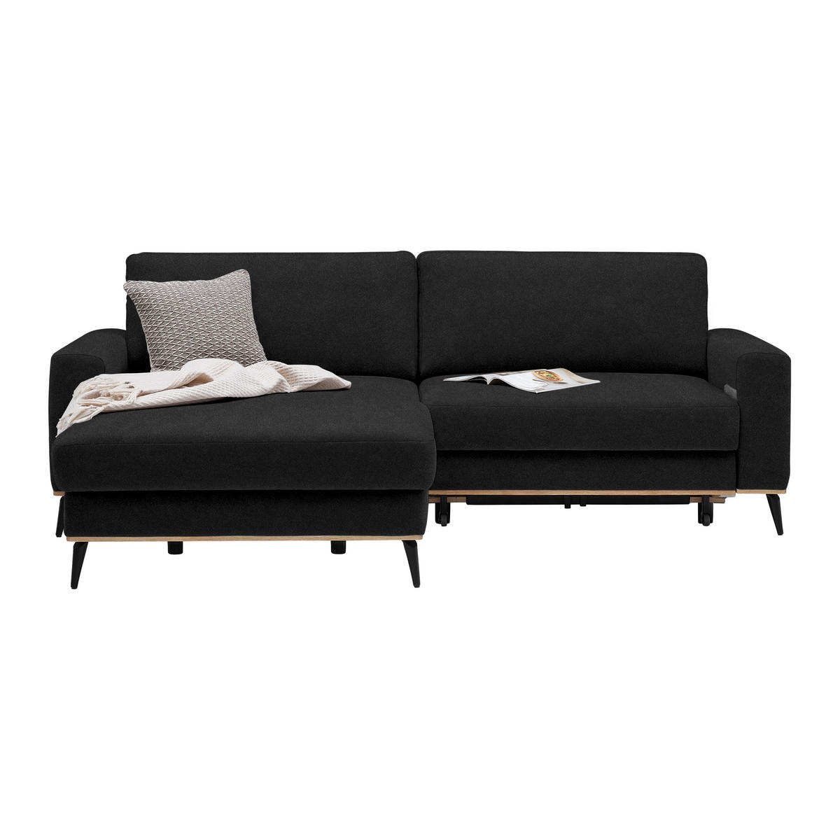 ECKSOFA in Lederlook, Mikrofaser Schwarz  - Schwarz, Konventionell, Holz/Textil (167/234cm) - MID.YOU