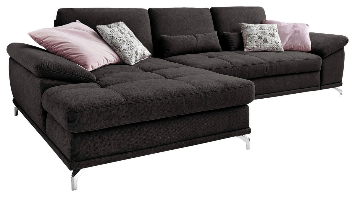 ECKSOFA  in Flachgewebe Schwarz Sitztiefenverstellung  176/301 cm  - Silberfarben/Schwarz, KONVENTIONELL, Textil/Metall (176/301cm) - Sit & More