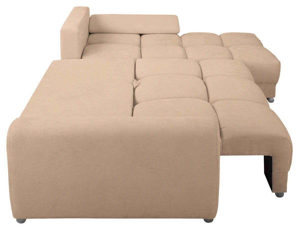 ECKSOFA in Mikrofaser Beige  - Beige/Silberfarben, Design, Textil/Metall (256/175cm) - Livetastic