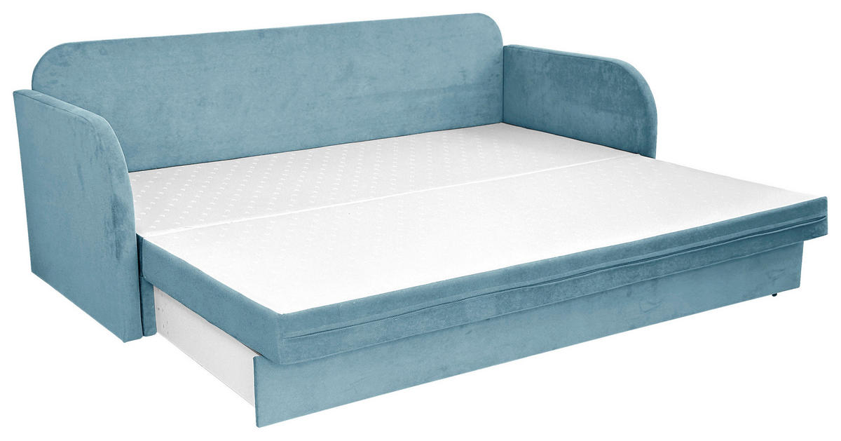 SCHLAFSOFA  mit Liegefunktion Flachgewebe Hellblau  - Schwarz/Hellblau, Design, Kunststoff/Textil (203/77/86cm) - MID.YOU