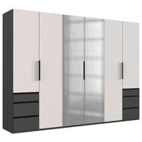 DREHTÜRENSCHRANK in Graphitfarben, Weiss  - Weiss/Schwarz, Konventionell, Glas/Holzwerkstoff (300/216/58cm) - Hom`in