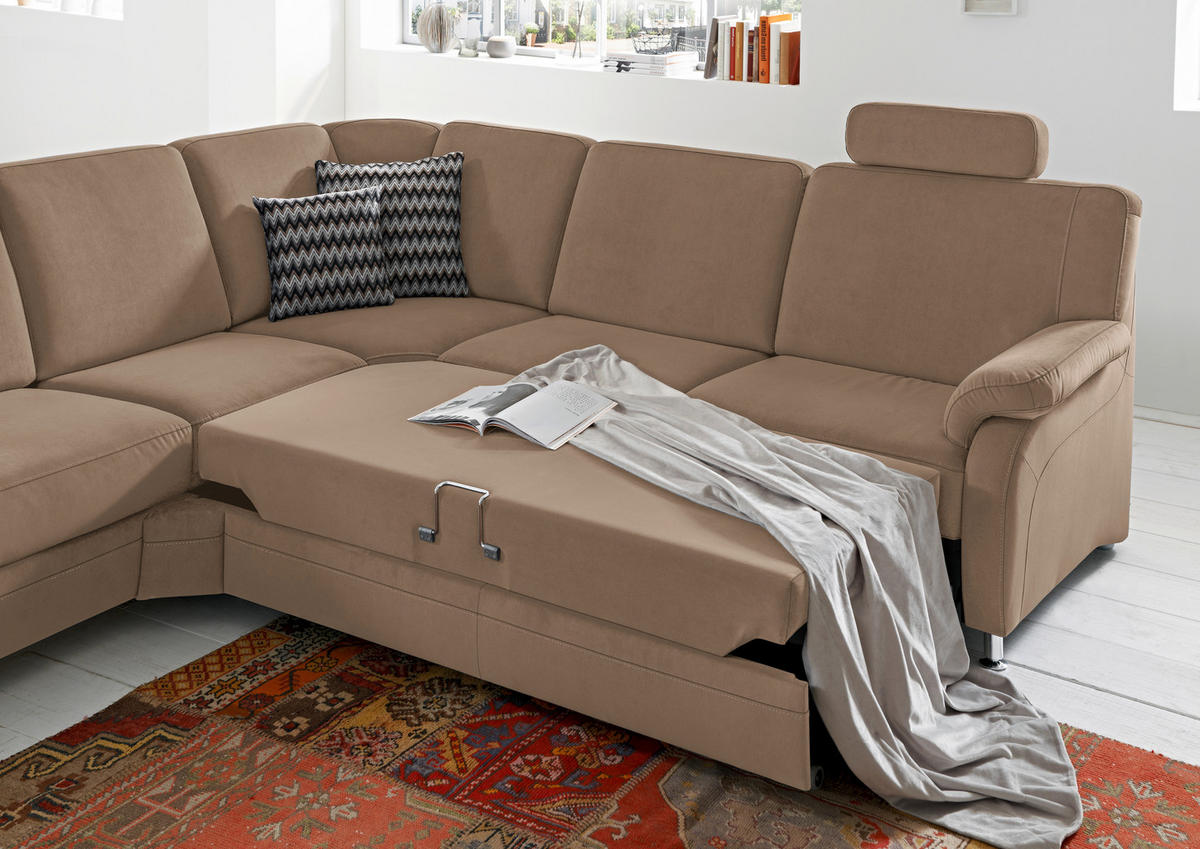 ECKSOFA in Flachgewebe Braun  287/269 cm  - Alufarben/Braun, KONVENTIONELL, Textil/Metall (287/269cm) - Beldomo System