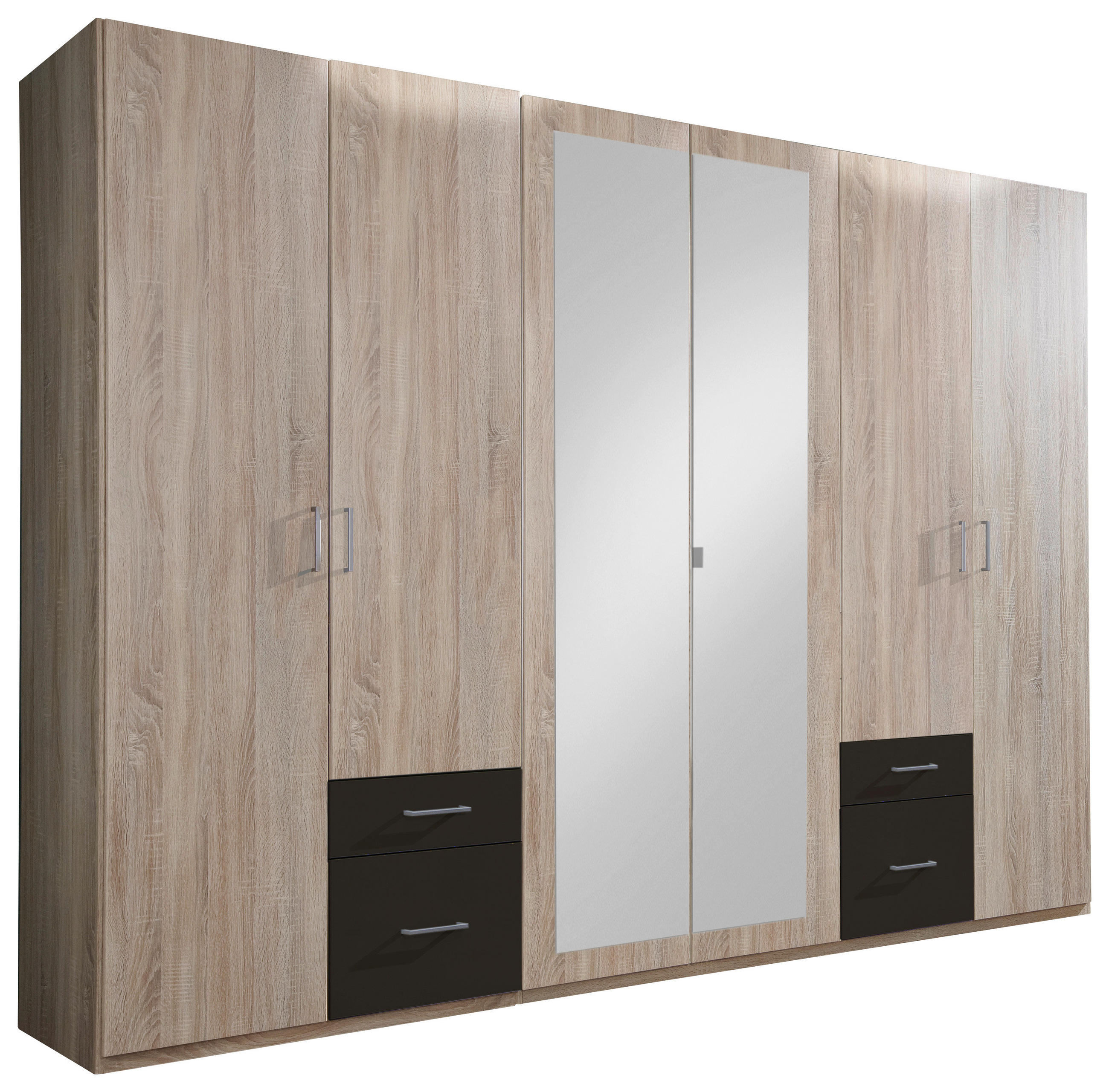 DREHTÜRENSCHRANK 270/210/58 cm,  in Graphitfarben, Eichefarben, 6 Tür(en)  - Eichefarben/Silberfarben, Design, Glas/Holzwerkstoff (270/210/58cm) - MID.YOU