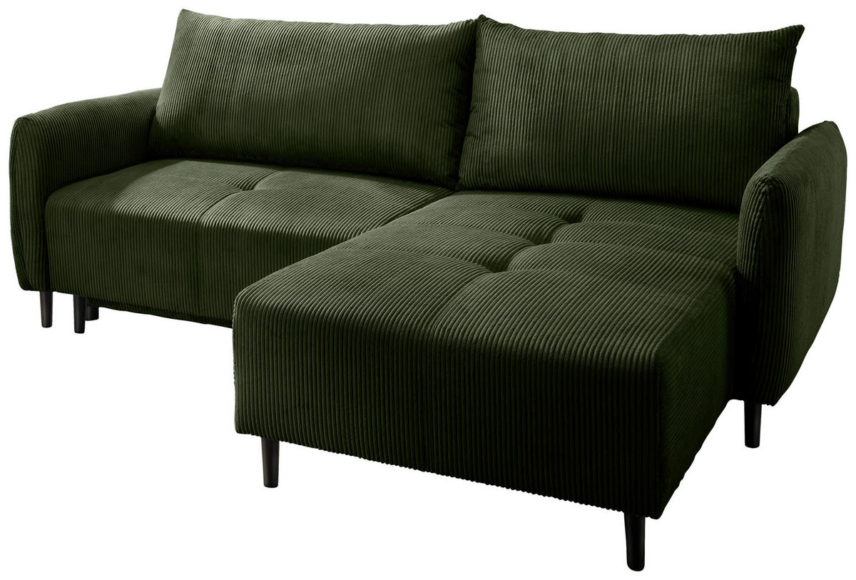 ECKSCHLAFSOFA in Cord Dunkelgrün  - Dunkelgrün/Schwarz, Basics, Holz/Textil (238/174cm) - Livetastic