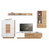 WOHNWAND Vmontanara  in Weiß, Eichefarben  336/202/55,2 cm  - Eichefarben/Weiß, Design, Glas/Holz (336/202/55,2cm) - Voglauer