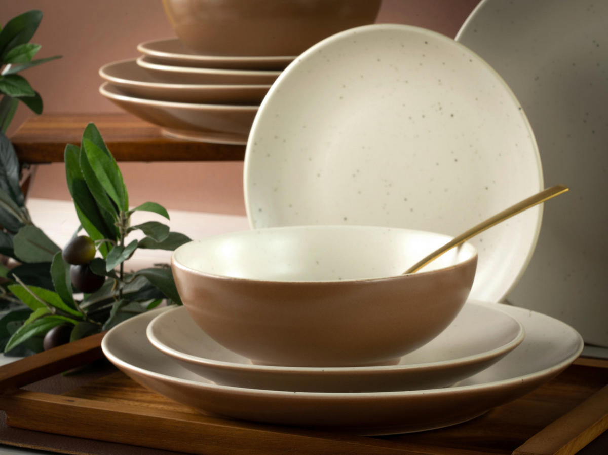 KOMBINOVANÁ SOUPRAVA, 16dílné, kamenina - bílá/terracotta, Trend, keramika (34/32/33cm) - Creatable