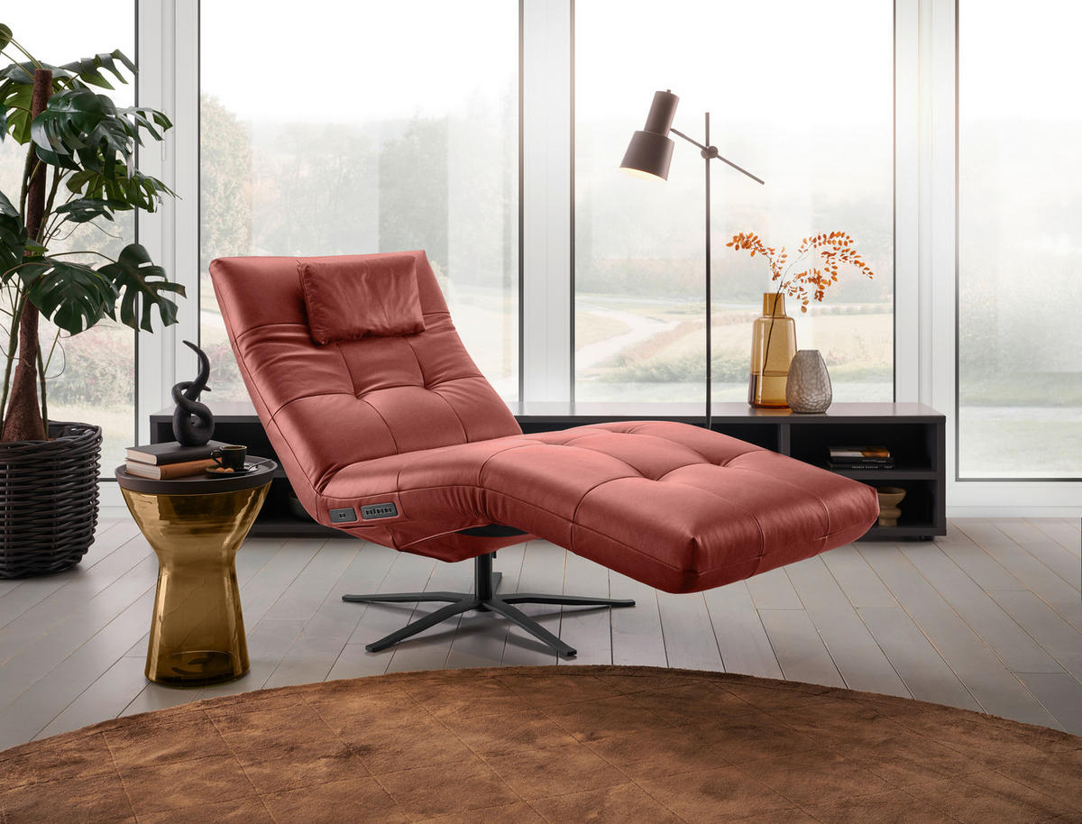 RELAXLIEGE in Echtleder Rot  - Rot/Schwarz, MODERN, Leder/Metall (82/53-115/156-206cm) - Pure Home Comfort
