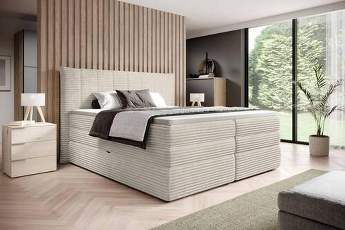BOXSPRINGBETT 180/200 cm  in Sandfarben  - Sandfarben/Schwarz, Design, Kunststoff/Textil (180/200cm) - Esposa