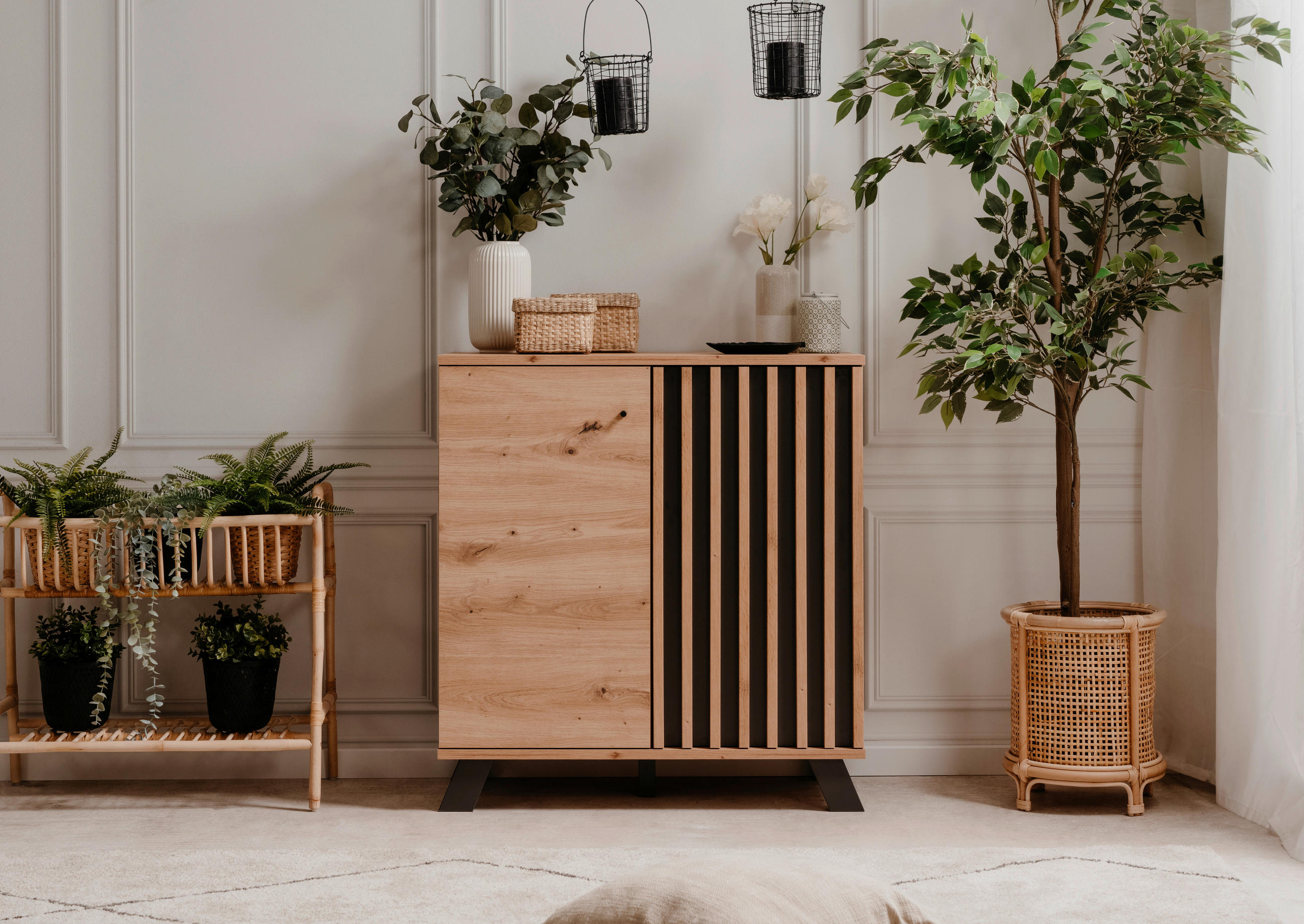 COMMODE 80/85/40 cm in Anthrazit, Eiche Artisan - noir/chêne artisan, Lifestyle, métal/matériau de bois (80/85/40cm) - MID.YOU