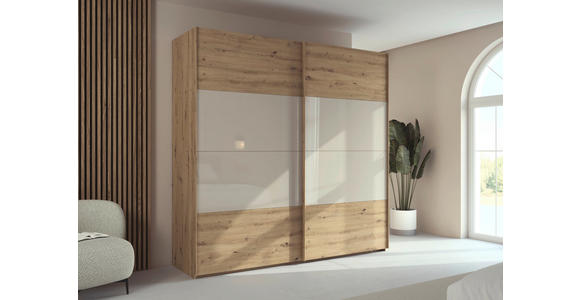 SCHWEBETÜRENSCHRANK 226/223/68 cm 2-türig Champagner, Eiche Artisan  - Champagner/Eichefarben, Design, Glas/Holzwerkstoff (226/223/68cm) - Xora