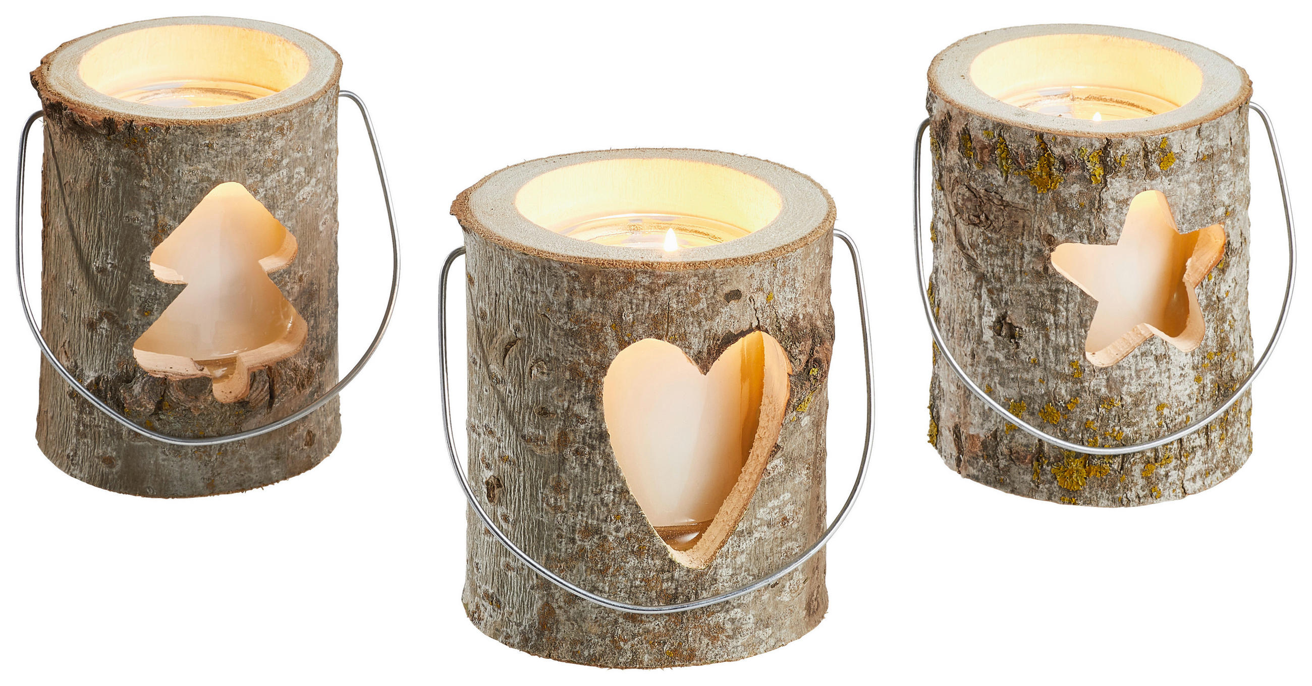 WINDLICHT - Weiß, Natur, Glas/Naturmaterialien (13/15cm) - X-Mas