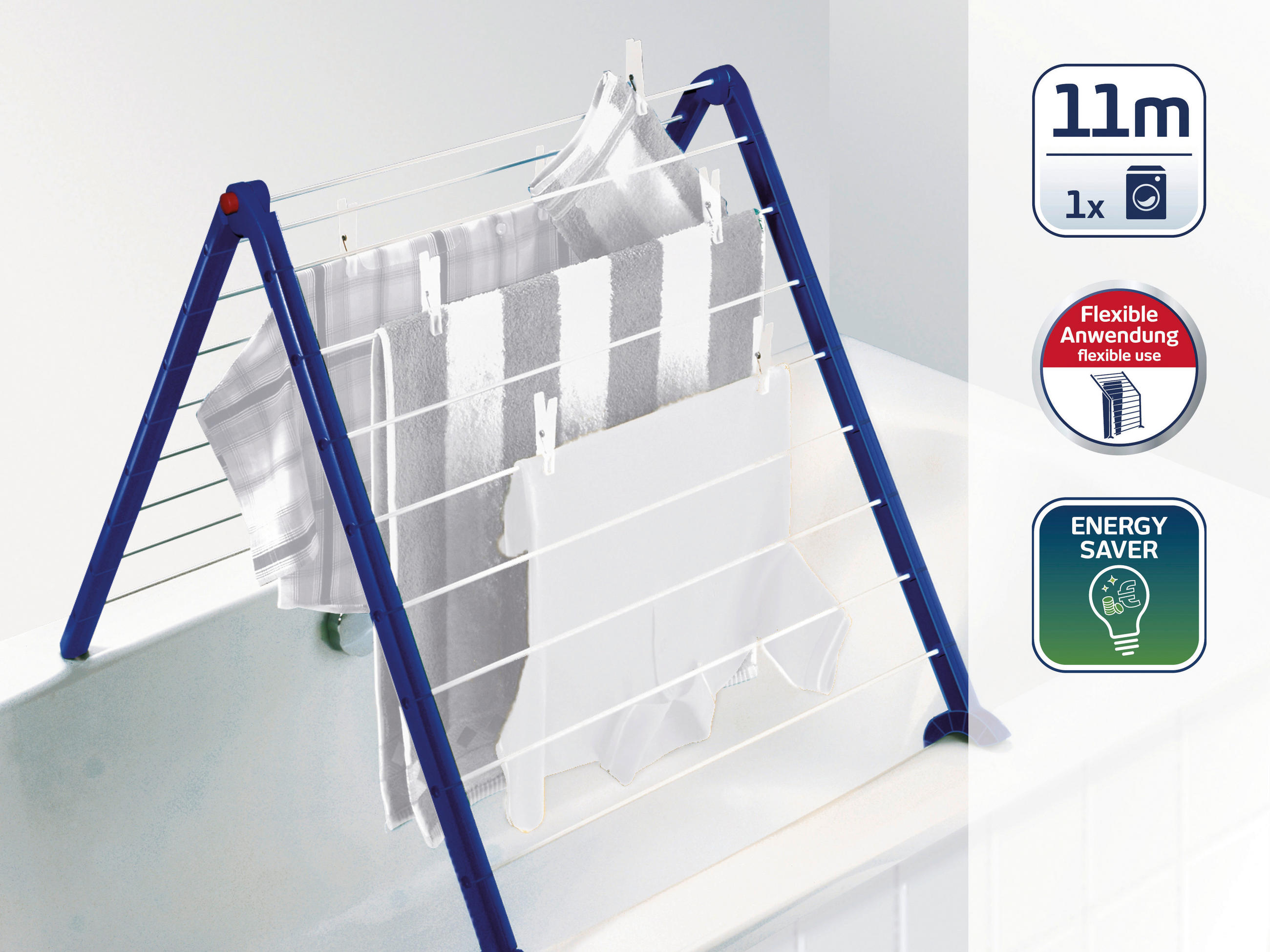 STANDTROCKNER Pegasus Bath110 69/67/66,5 cm  - Blau/Weiß, Basics, Kunststoff/Metall (69/67/66,5cm) - Leifheit