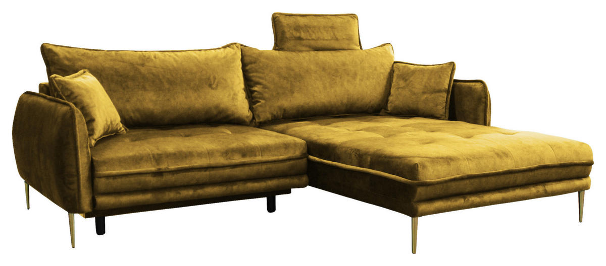 ECKSOFA in Velours Senfgelb  264/196 cm  - Goldfarben/Senfgelb, Design, Textil/Metall (264/196cm) - MID.YOU
