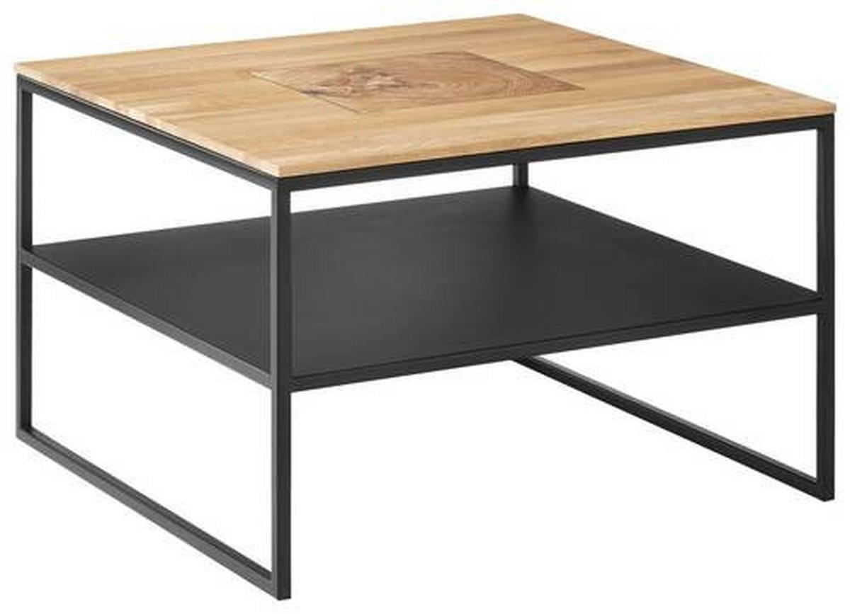 COUCHTISCH Wildeiche massiv, vollmassiv, Hartholz 65/65/41 cm quadratisch  - Schwarz, Design, Holz/Metall (65/65/41cm) - Johann Jakob