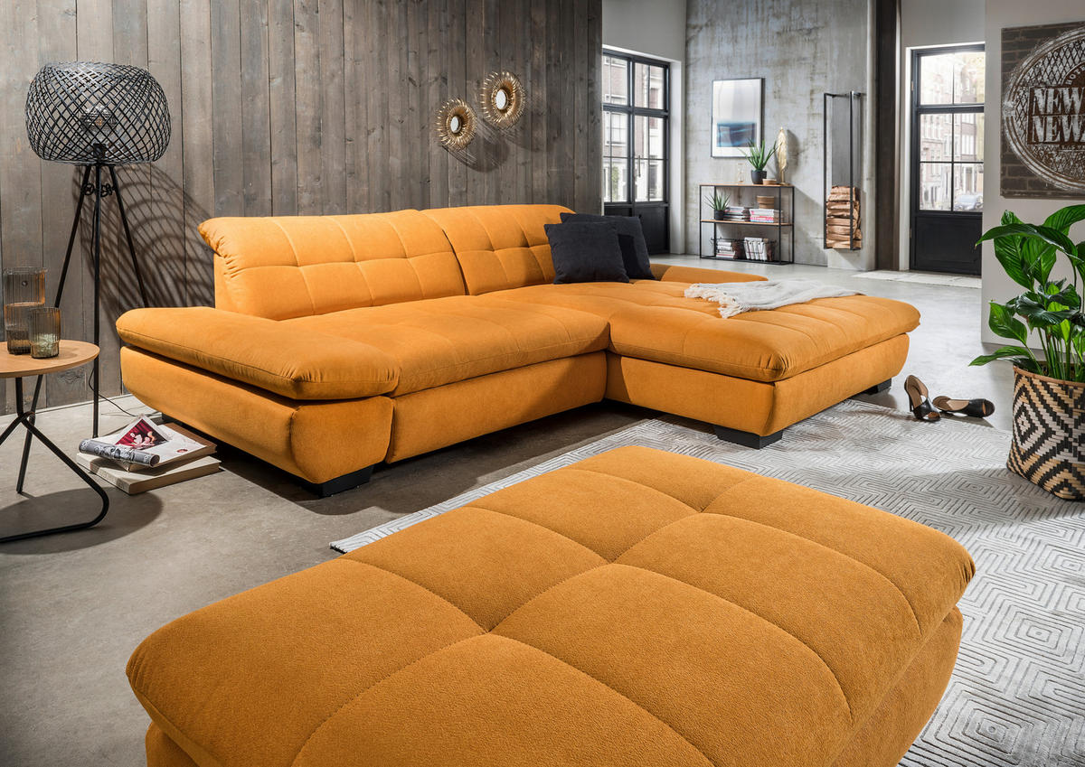 ECKSOFA in Mikrofaser Currygelb  - Currygelb/Schwarz, Design, Textil/Metall (198/290cm) - Xora