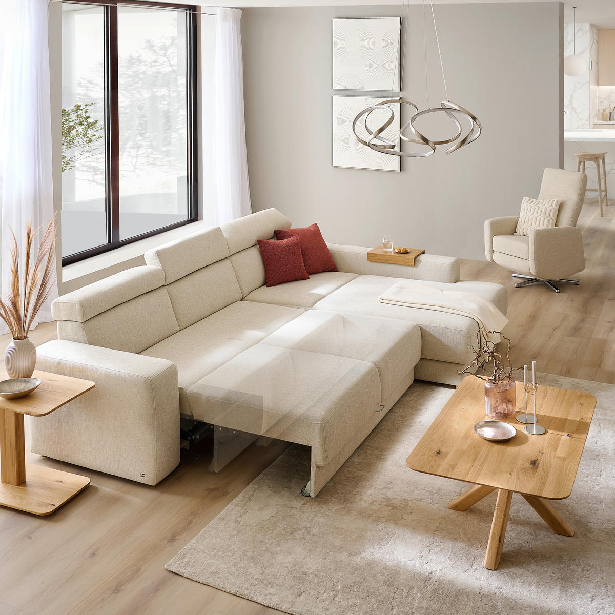 ECKSOFA Naturfarben Chenille  - Eichefarben/Naturfarben, Design, Textil (316/206cm) - Sedda