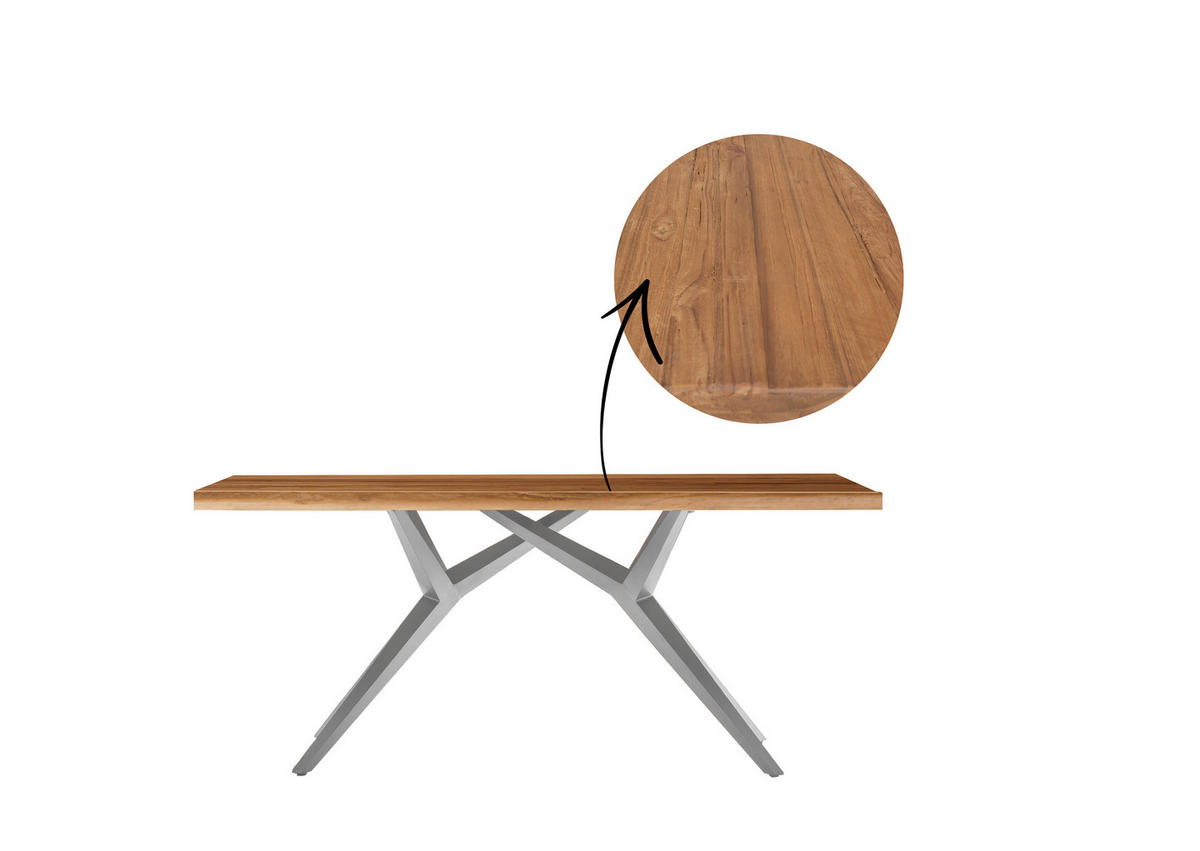 ESSTISCH 220/100/73 cm Echtholz  Holz, Metall rechteckig Naturfarben, Silberfarben  - Silberfarben/Naturfarben, MODERN, Holz/Metall (220/100/73cm) - MID.YOU