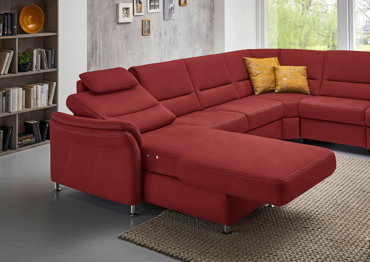 WOHNLANDSCHAFT in Mikrofaser Rot  - Rot/Alufarben, Konventionell, Textil/Metall (173/330/262cm) - Beldomo System