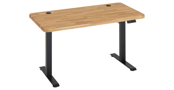 SCHREIBTISCH 140/70/76-119 cm Eichefarben elektrisch höhenverstellbar  - Eichefarben/Schwarz, MODERN, Holz/Metall (140/70/76-119cm) - Linea Natura