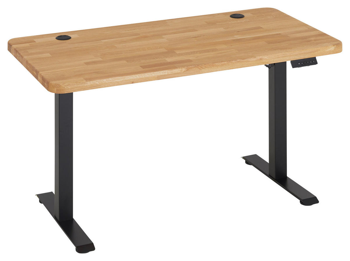 SCHREIBTISCH 140/70/76-119 cm Eichefarben elektrisch höhenverstellbar  - Eichefarben/Schwarz, MODERN, Holz/Metall (140/70/76-119cm) - Linea Natura