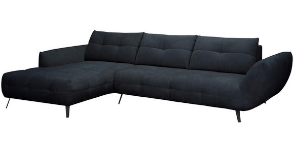 ECKSOFA Dunkelblau Chenille Armlehnenkissen, Rücken echt, Sitztiefenverstellung  - Schwarz/Dunkelblau, KONVENTIONELL, Textil/Metall (215/313cm) - Hom`in