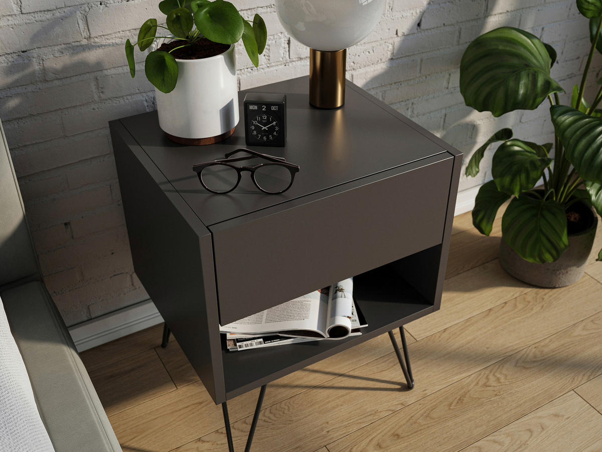 NACHTTISCH 41,2/50/35,6 cm  - Graphitfarben/Schwarz, Basics, Holzwerkstoff/Metall (41,2/50/35,6cm) - MID.YOU