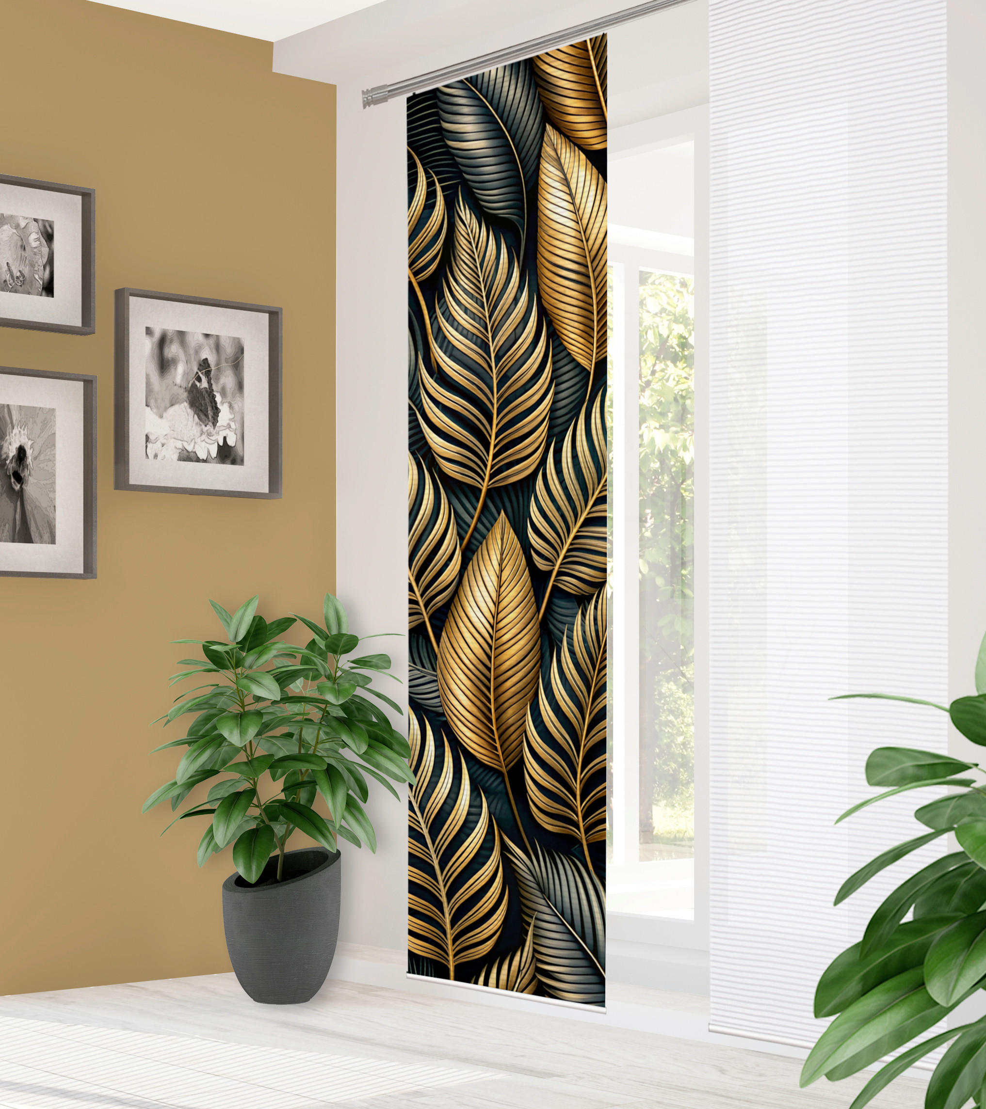 FLÄCHENVORHANG   blickdicht  60/245 cm   - Anthrazit/Goldfarben, Natur, Textil (60/245cm)