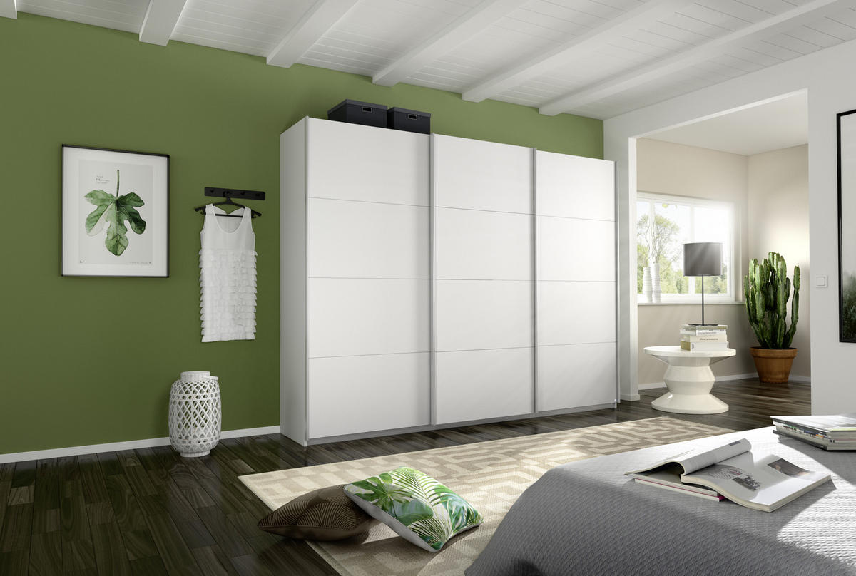 Schwebetürenschrank 271cm in Weiss  - Weiss/Alufarben, Modern, Holzwerkstoff/Metall (271/230/62cm) - Rauch Möbel