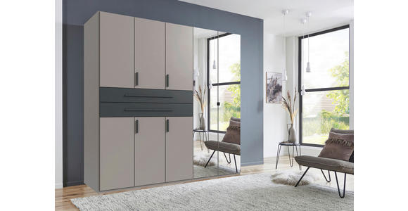 KLEIDERSCHRANK  in Graphitfarben, Grau, Sahara  - Graphitfarben/Grau, Design, Glas/Holzwerkstoff (225/208/65cm) - Carryhome