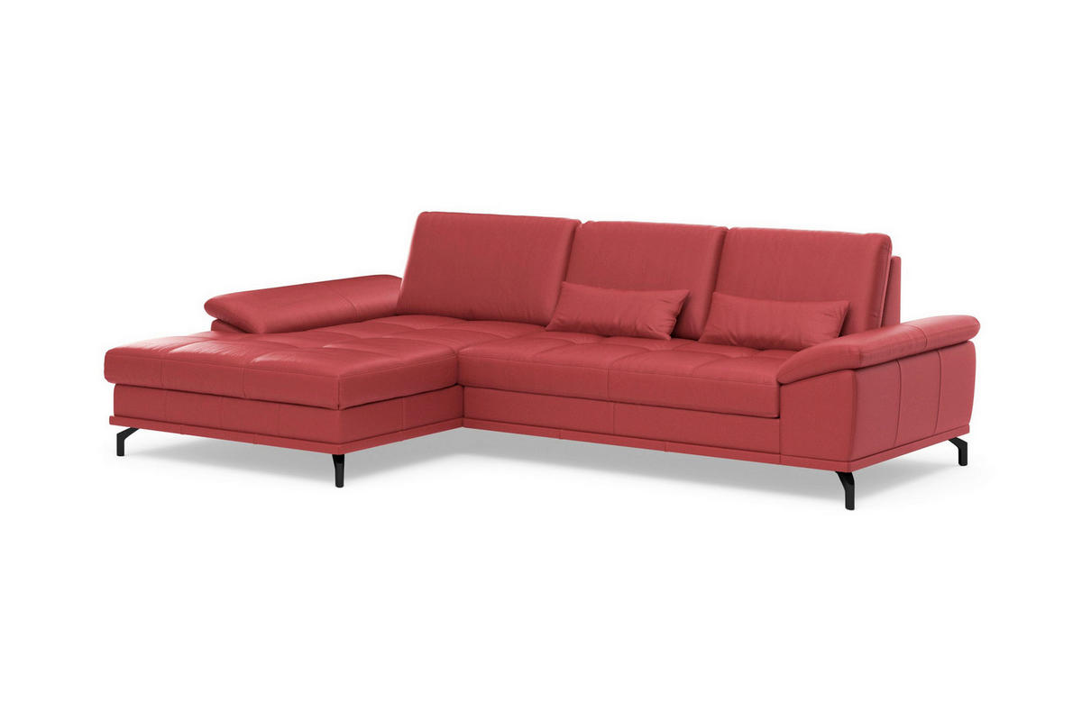 ECKSOFA COSTELLO E Rot Echtleder Nierenkissen, Armteilverstellung, Sitztiefenverstellung  - Rot/Schwarz, Basics, Leder/Textil (176/301cm) - Sit & More