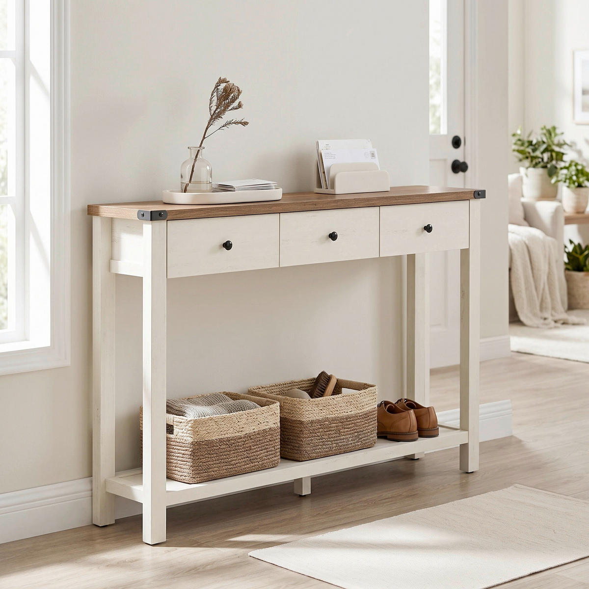 KONSOLENTISCH Weiß, Eichefarben  - Eichefarben/Schwarz, Trend, Holzwerkstoff/Metall (120/24/78cm) - Boxxx