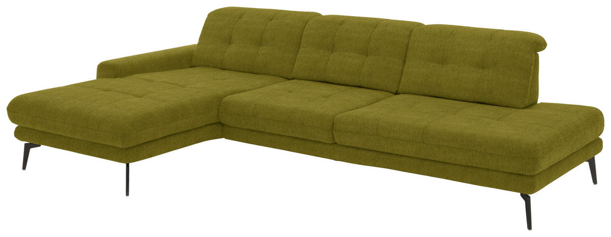 ECKSOFA in Flachgewebe Grün  - Schwarz/Grün, Design, Textil/Metall (190/309cm) - Beldomo Style