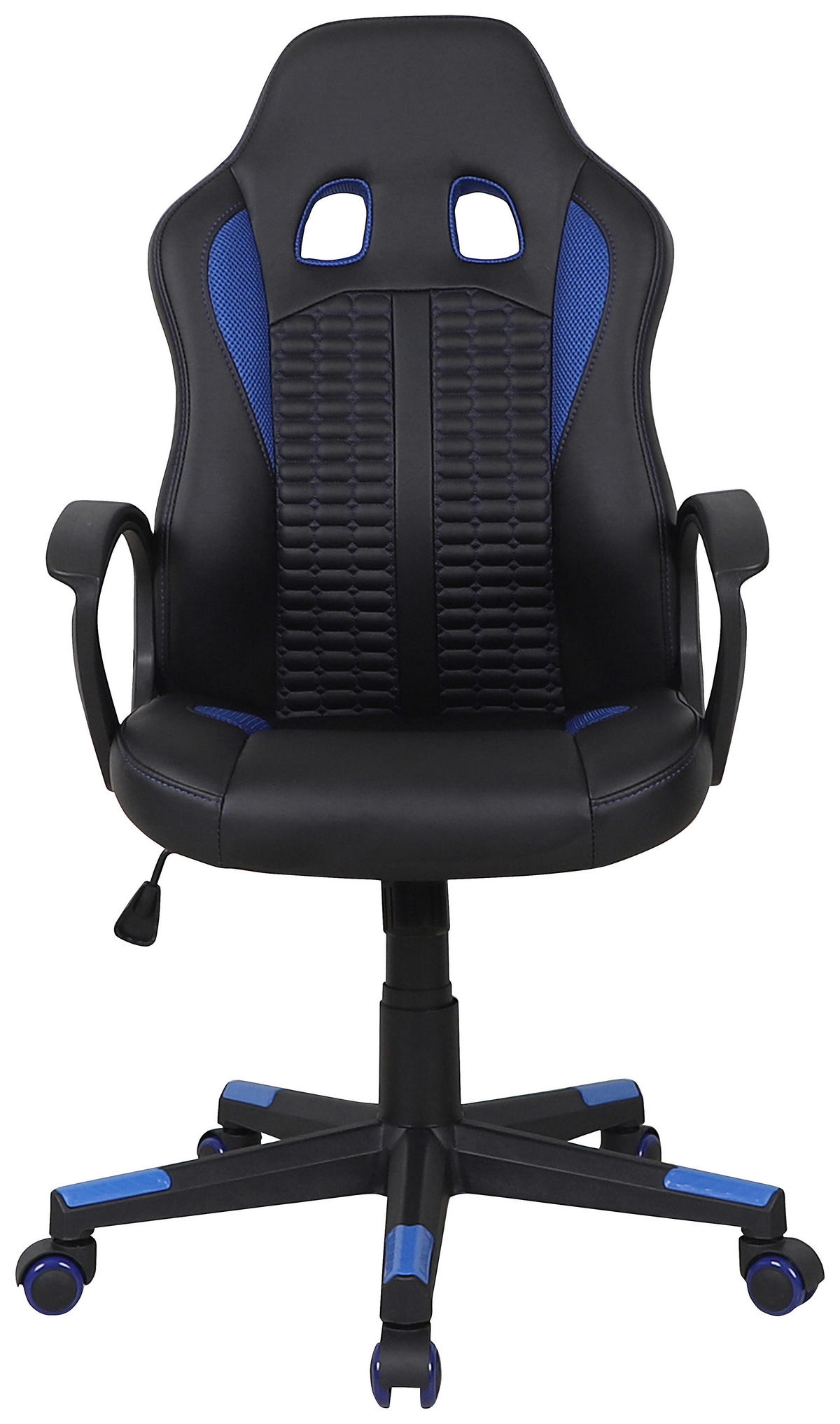 GAMER SZÉK  bőrhatású textil, feszített neccháló kék, fekete  - fekete/kék, Basics, műanyag/textil (56/104-113/64cm) - Xora