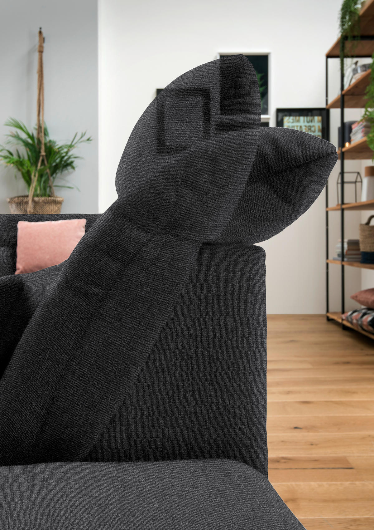 WOHNLANDSCHAFT in Mikrofaser Graphitfarben  - Chromfarben/Graphitfarben, Design, Kunststoff/Textil (211/350/204cm) - Xora
