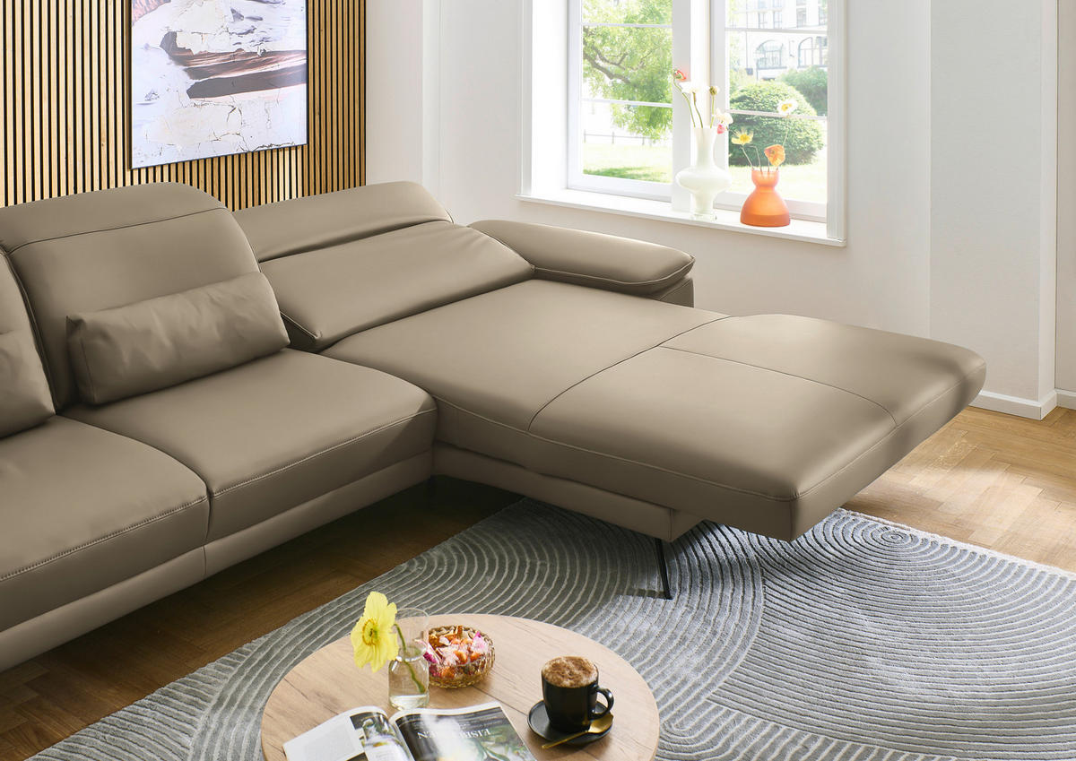 ECKSOFA in Echtleder Hellbraun  332/193 cm  - Hellbraun/Schwarz, Design, Leder/Metall (332/193cm) - Dieter Knoll