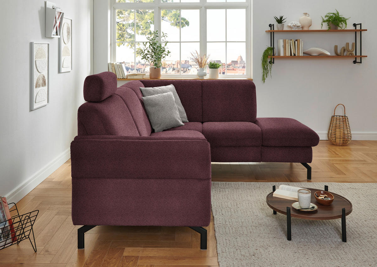 ECKSOFA in Flachgewebe Weinrot  - Weinrot/Schwarz, Konventionell, Textil/Metall (241/190cm) - Beldomo Comfort